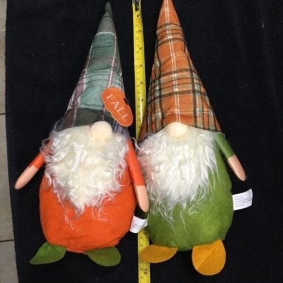 Thanksgiving Gnome Decoration Set 2 Fall Decor Harvest Orange Green Plaid Fabric - Picture 8 of 10